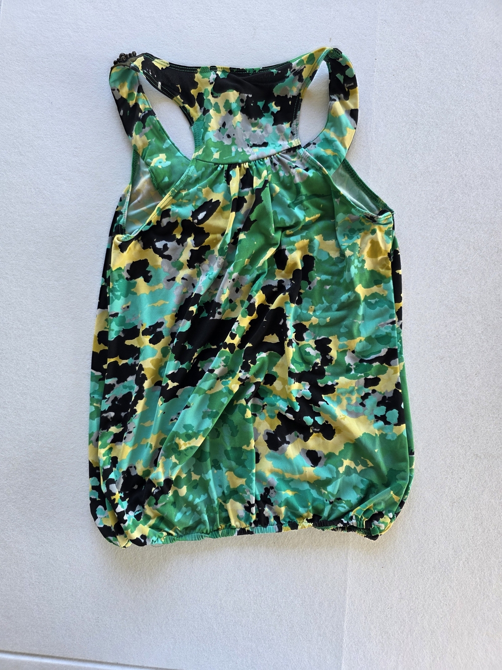 Wrapper Green Yellow Black Patterned Beaded Racerback Tank - Picture 7 of 9